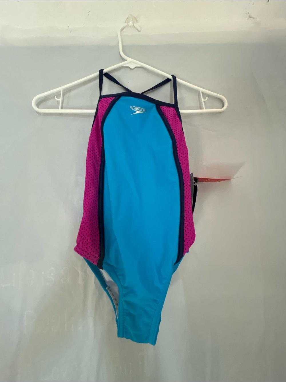 Speedo Pop Blue Girl’s Teal and Magenta Performance One-Piece Swimsuit sz 7 NWWT